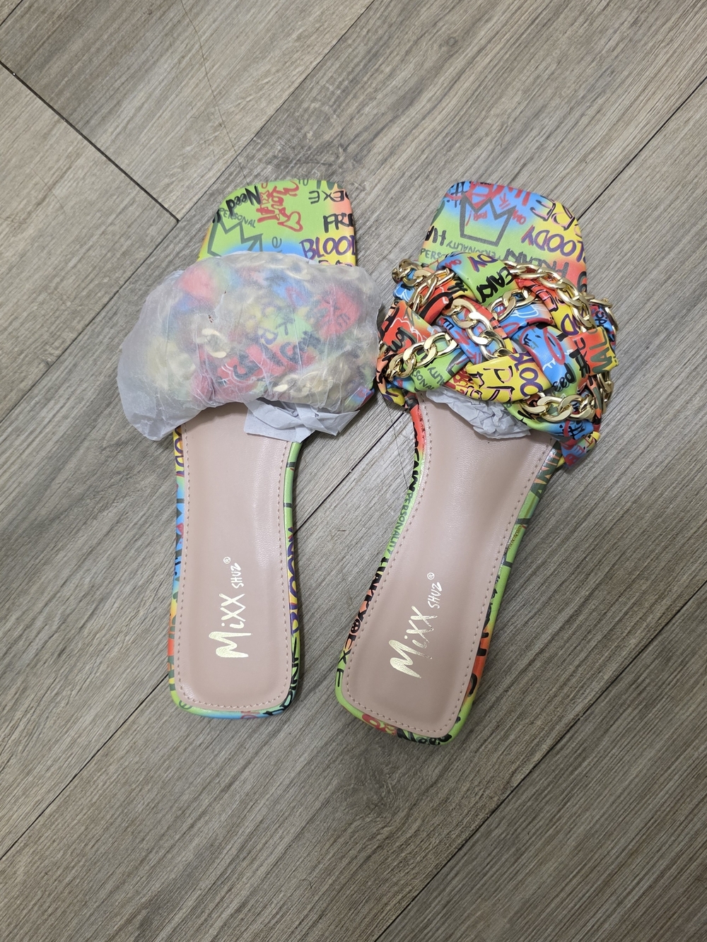Colorful Graffiti Chain Slide Sandals - Picture 2 of 5
